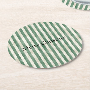 Porta-copo De Papel Redondo Listras de Creme Verde de Inverno Natal