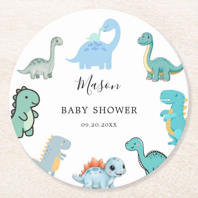 Porta-copo De Papel Redondo Little Dinosaur Cute Baby Shower (Frente)