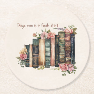 Porta-copo De Papel Redondo Livros Florais Vintage