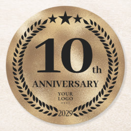Porta-copo De Papel Redondo Logotipo comercial do 10º aniversário Dourado
