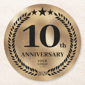 Porta-copo De Papel Redondo Logotipo comercial do 10º aniversário Dourado