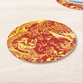 Porta-copo De Papel Redondo Logotipo de casamento chinês da Dragon phnix