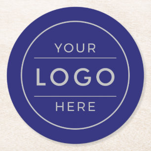 Porta-copo De Papel Redondo Logotipo Empresarial Personalizado Azul Navy Prata