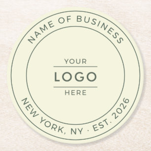 Porta-copo De Papel Redondo Logotipo Moderno de Empresa em Creme Marfim Ano de