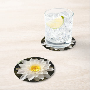 Porta-copo De Papel Redondo Lotus Waterlily Branco Flutuante