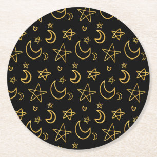 Porta-copo De Papel Redondo Luas e estrelas Dourado padrão