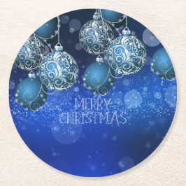 Porta-copo De Papel Redondo Luxury Blue & Silver Christmas Bauble