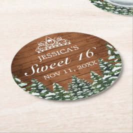 Porta-copo De Papel Redondo Madeira Neves e Floresta Rural Pine Tiara Sweet 16