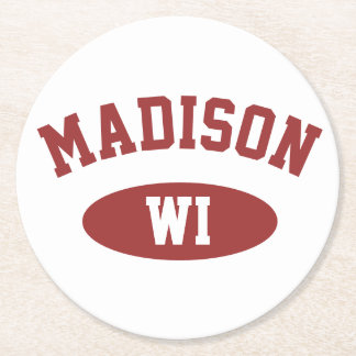Porta-copo De Papel Redondo Madison Wisconsin Retro Sporty Typography Coaster 