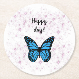 Porta-copo De Papel Redondo Magical blue butterfly pink glitter art