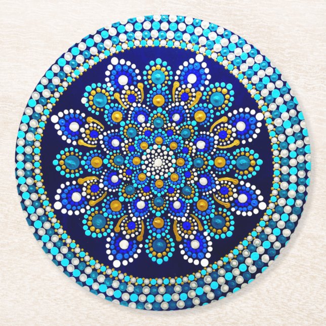 Porta-copo De Papel Redondo Mandala Azul Real (Frente)