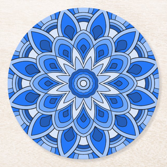 Porta-copo De Papel Redondo Mandala em azul (Frente)