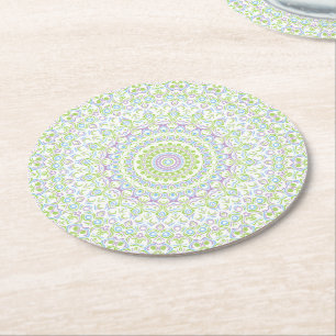 Porta-copo De Papel Redondo Mandala Fresca de Primavera em Verde, Azul e Lavan