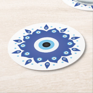 Porta-copo De Papel Redondo Mandala Grego Mau Azul Branco