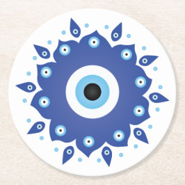 Porta-copo De Papel Redondo Mandala Grego Mau Azul Branco