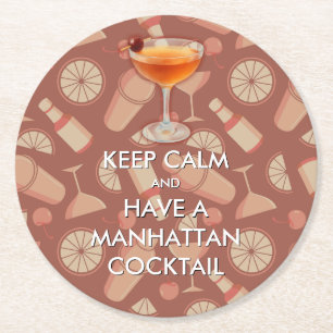 Porta-copo De Papel Redondo Mantenha a Calma - Manhattan Cocktail