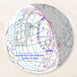 Porta-copo De Papel Redondo Mapa do Eclipse Solar Total de 2026