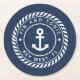 Porta-copo De Papel Redondo Marinho Blue Rope & Anchor Boat Name (Frente)
