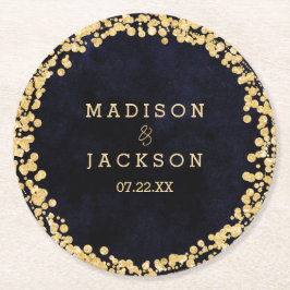 Porta-copo De Papel Redondo Marinho Blue Watercolor e Monograma Dourado de Cas