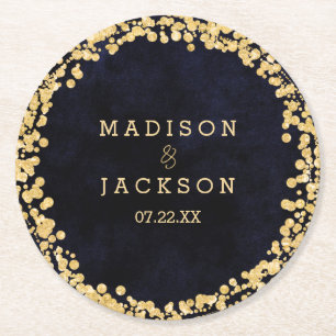 Porta-copo De Papel Redondo Marinho Blue Watercolor e Monograma Dourado de Cas