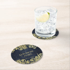 Porta-copo De Papel Redondo Marinho Floreado Clássico Azul E Casamento no inve