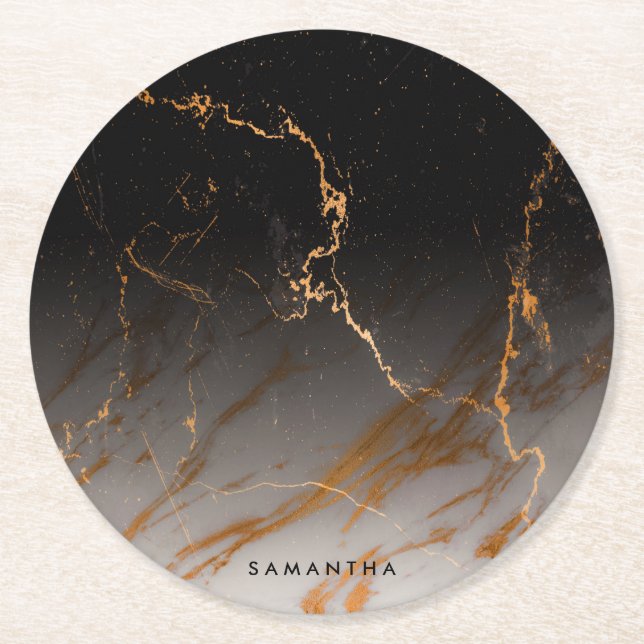 Porta-copo De Papel Redondo Mármore preto & branco (Frente)