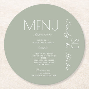 Porta-copo De Papel Redondo Menu Janto de Casamento de Sage de Script Simples