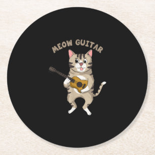 Porta-copo De Papel Redondo Meow Guitar Cute Cat Tocando Violão Gatinhos Engra
