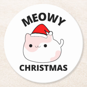 Porta-copo De Papel Redondo Meowy Christmas