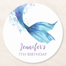 Porta-copo De Papel Redondo Mermaid Tail Birthday, sob o Mar de Tom Roxo