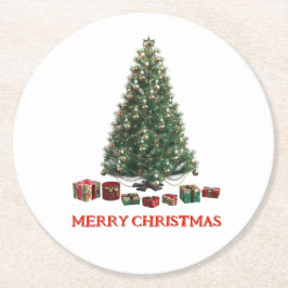 Porta-copo De Papel Redondo Merry Christmas. Tree (design 1) with gifts