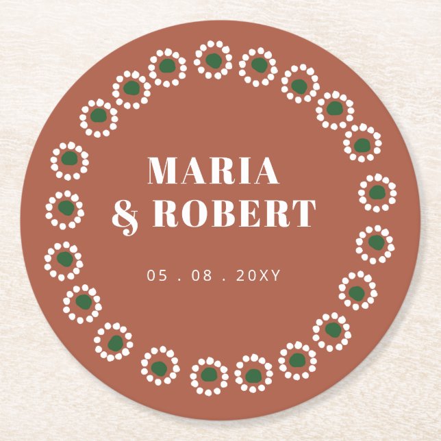 Porta-copo De Papel Redondo Mexicano Boho Barro  (Frente)