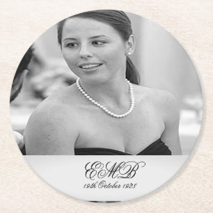 Porta-copo De Papel Redondo Milestone Birthday Photo Elegant Black White