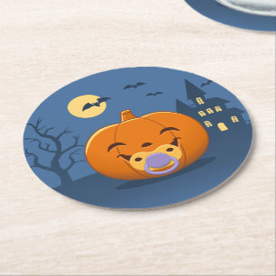 Porta-copo De Papel Redondo Minha Primeira Chupeta de Halloween Abóbora