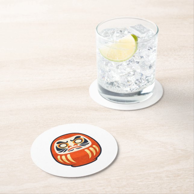 Porta-copo De Papel Redondo Minimal Daruma – Japanese Folk Art Coaster (Insitu)