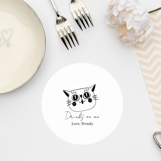 Porta-copo De Papel Redondo Minimalist Cat Wedding Drink Coaster (Criador carregado)
