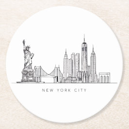 Porta-copo De Papel Redondo Minimalist New York City Skyline Line Art