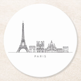Porta-copo De Papel Redondo Minimalist Paris Skyline Line Art