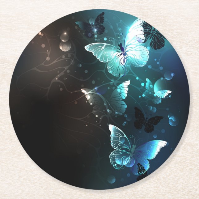 Porta-copo De Papel Redondo Mint Night Butterflies (Frente)