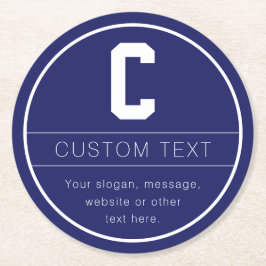Porta-copo De Papel Redondo Modelo de Nome & Monograma Únicos | Azul Marinho