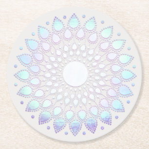 Porta-copo De Papel Redondo Modern Boho Blue Floral Lotus Mandala