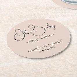 Porta-copo De Papel Redondo Modern Minimalist Baby Shower | Powder Blush