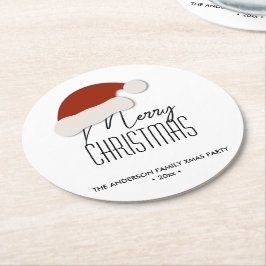 Porta-copo De Papel Redondo Moderno Minimalista Tipografia Feliz Festa de Nata