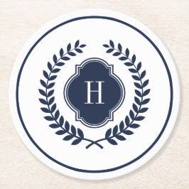 Porta-copo De Papel Redondo Moldura do Círculo de Banho do Marinho Azul- Monog