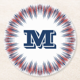 Porta-copo De Papel Redondo Monograma branco e azul vermelho patriótico dos