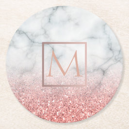 Porta-copo De Papel Redondo monograma de ouro de rosa ombre, em pedra de mármo