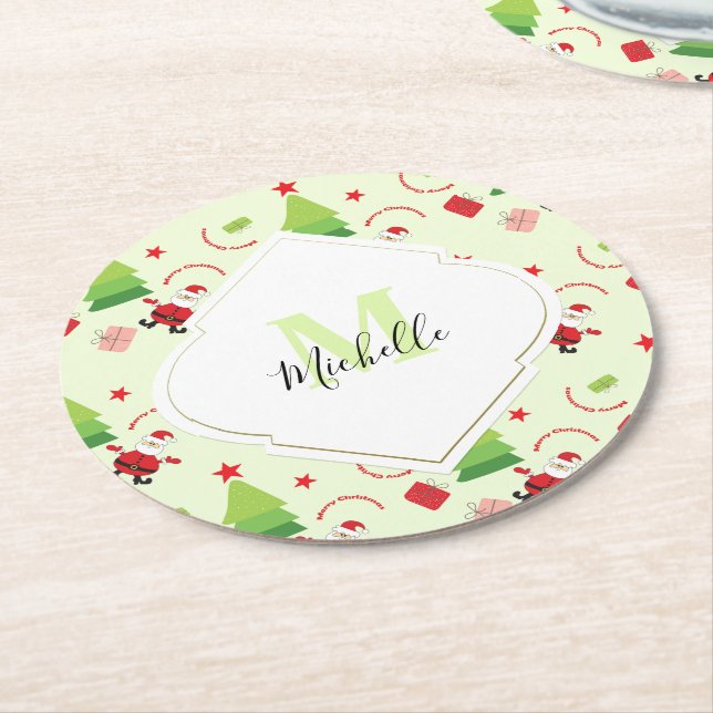 Porta-copo De Papel Redondo Monograma de Papais noeis de Feliz Natal (Angulado)