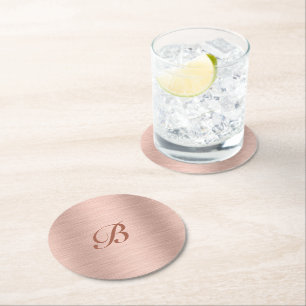 Porta-copo De Papel Redondo Monograma de Textura Metálica Dourada rosa