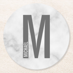 Porta-copo De Papel Redondo Monograma e Nome de Negrito Personalizado Moderno