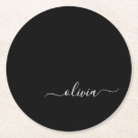 Porta-copo De Papel Redondo Monograma Elegante Moderno e Branco Negro<br><div class="desc">Apresentando nossa Coleção de Monogramas Modernos Minimalistas Pretos e Brancos: adote simplicidade e sofisticação com nossos designs minimalistas, curados para elevar seu estilo sem esforço. Feita de olho na estética moderna, essa coleção apresenta designs negras e brancos elegantes, acentuados por monogramas personalizados. De papelaria chic a acessórios versáteis, nossa coleção...</div>
